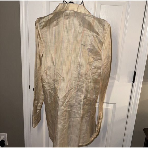 Via Seta Womens Silk Linen Shirt Dress SZ 14 Beige Multi Stripe Long Sleeve NWT - Picture 4 of 11
